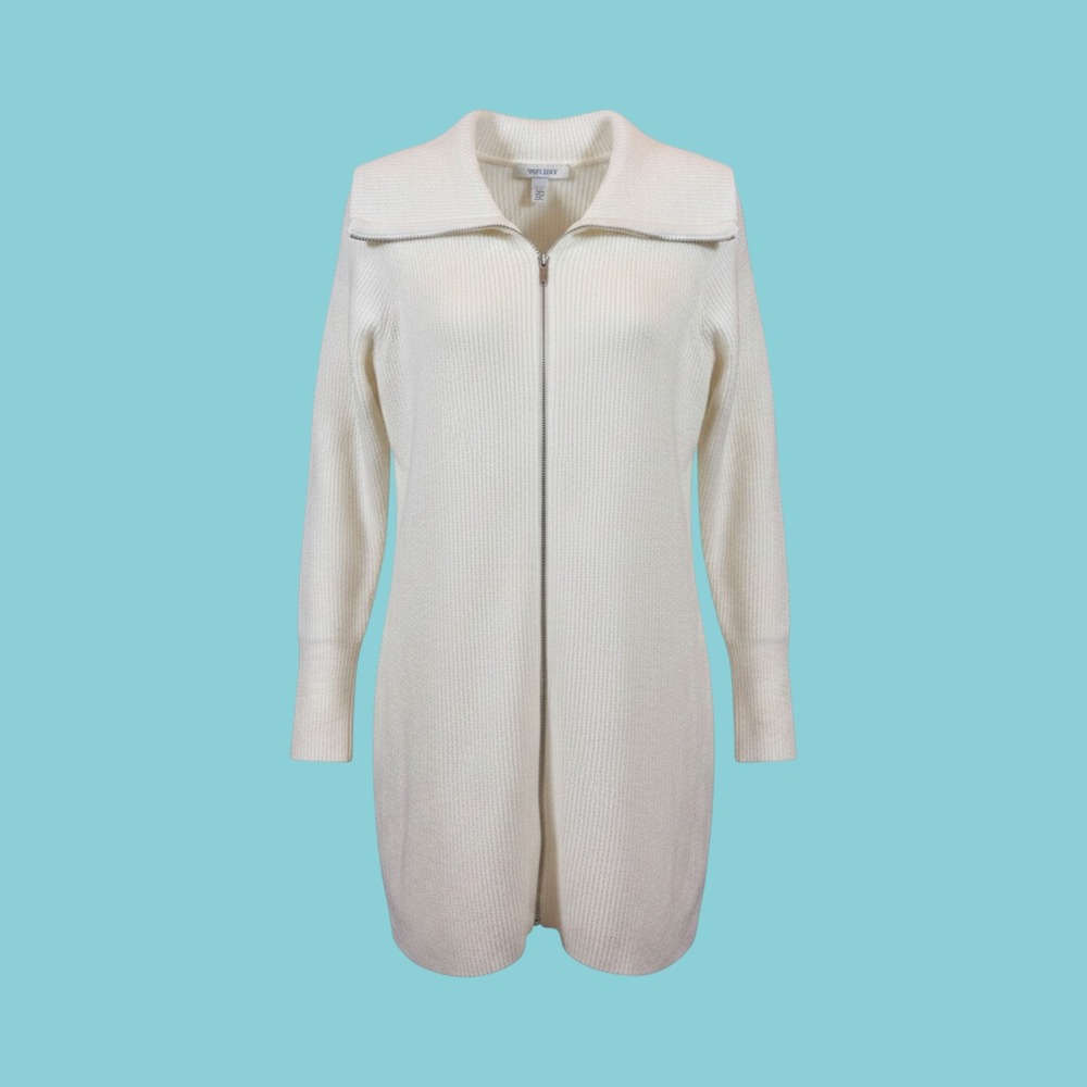 White House Black Market Full Zip Cardigan Sweater Womens S White Excellent